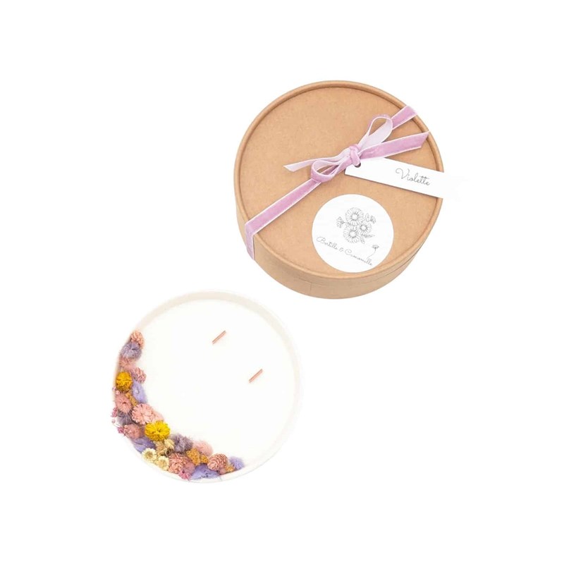 Grande bougie fleurs séchées violette