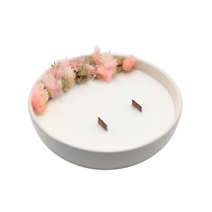 Grande bougie fleurs séchées rose ancienne