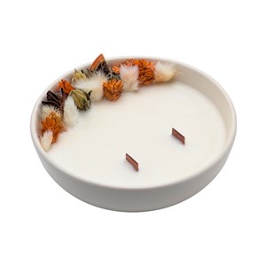 Grande bougie fleurs séchées marché de noël