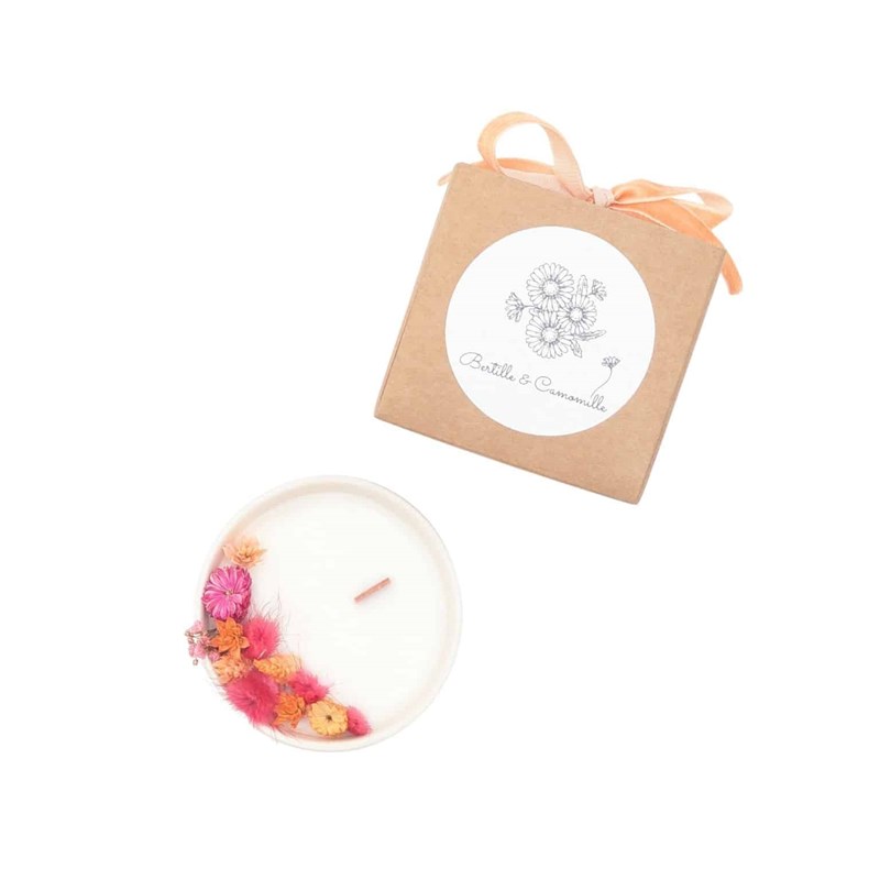 Petite bougie fleurs séchées chance