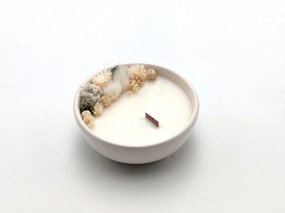 Petite bougie fleurs séchées fleur de lin