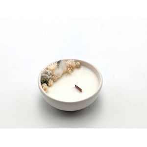 Petite bougie fleurs séchées fleur de lin