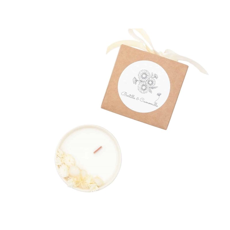 Petite bougie fleurs séchées coton