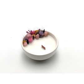 Petite bougie fleurs séchées violette