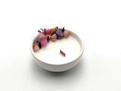 Petite bougie fleurs séchées violette