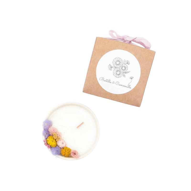 Petite bougie fleurs séchées violette