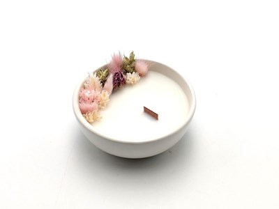 Petite bougie fleurs séchées rose ancienne