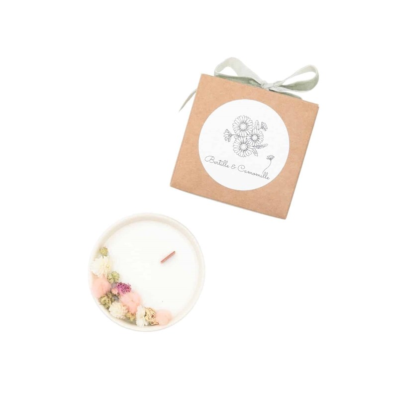 Petite bougie fleurs séchées rose ancienne