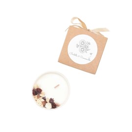 Petite bougie fleurs séchées marron glacé