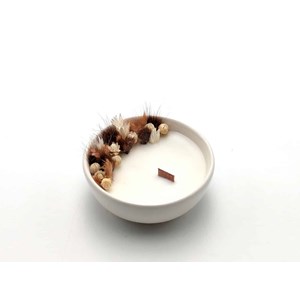 Petite bougie fleurs séchées marron glacé