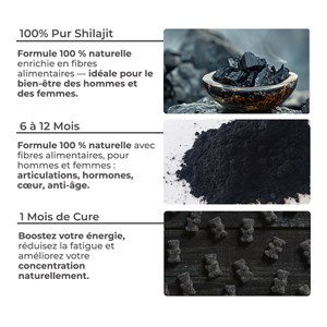 Gummies shilajit pur de l'himalaya avec de l'acide fulvique en sachet de 45