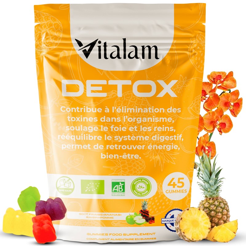 Vitalam - Gummies detox curcuma, detox foie, elimination toxines en sachet de 45
