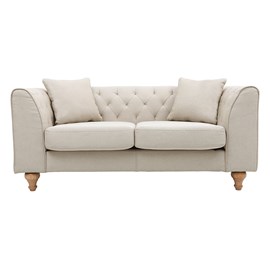 Canapé 2 places capitonné en tissu beige et bois clair montaigne