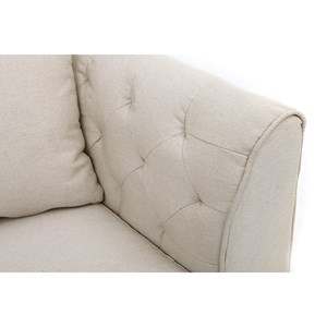 Canapé 2 places capitonné en tissu beige et bois clair montaigne