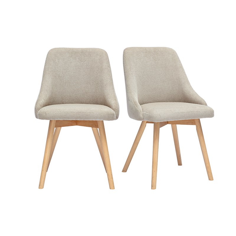 Chaises en tissu chenille beige et bois clair (lot de 2) hasta
