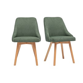 Chaises en tissu chenille vert kaki et bois clair (lot de 2) hasta