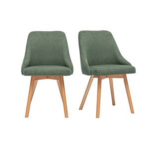 Chaises en tissu chenille vert kaki et bois clair (lot de 2) hasta