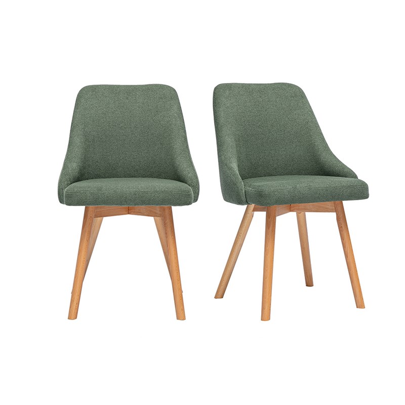 Chaises en tissu chenille vert kaki et bois clair (lot de 2) hasta