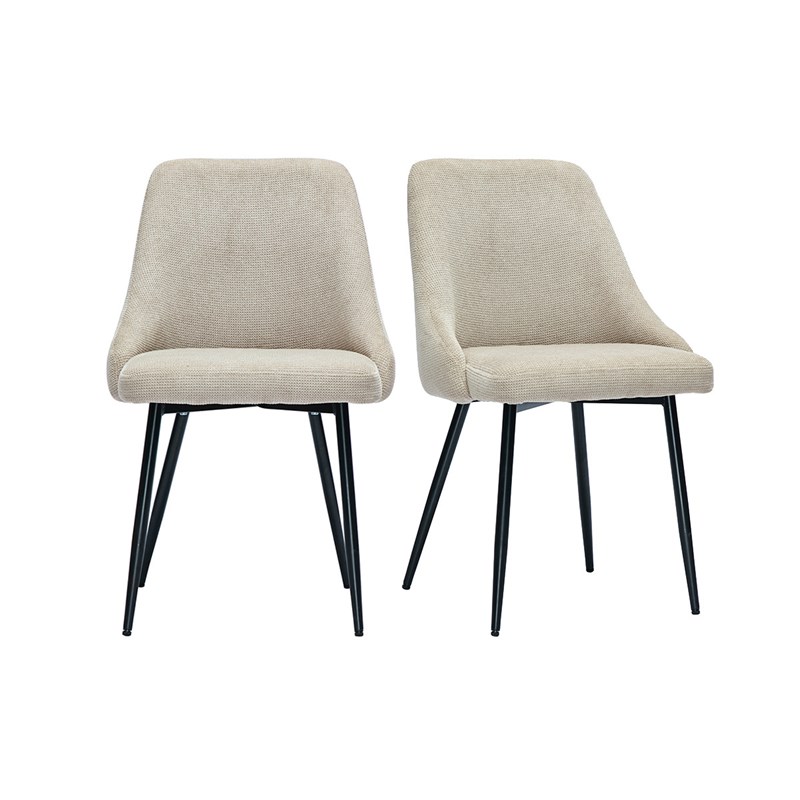 Chaises en tissu chenille beige et métal noir (lot de 2) hasta