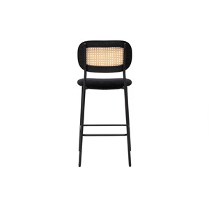 Tabourets en velours noir, métal noir et cannage rotin (lot de 2) miranda