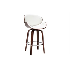 Tabouret de bar pivotant blanc et bois foncé 65 cm walnut