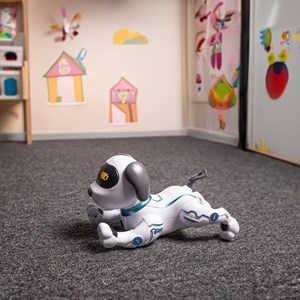 Chien télécommandé mxrd-100 avec sept commandes vocales en anglais - blanc