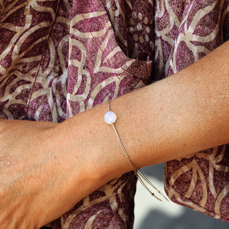 Bracelet en véritable pierre de lune arc-en-ciel - Coin