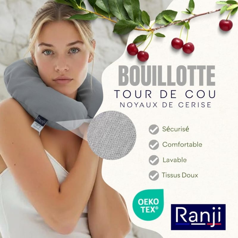 Tour de cou chauffant noyaux de cerise micro-onde - naturel, lavable & réutilisa (Ranji) - Image 1