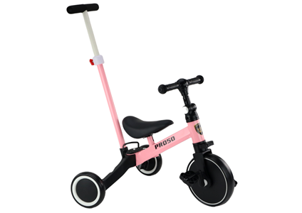 Tricycle pro50 rose avec poignée de guidage 2 en 1