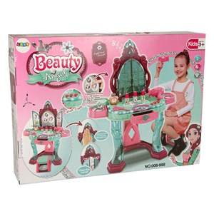 Coiffeuse coffret beauté avec miroir éclairage et son bijoux rose foncé