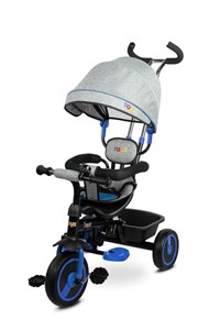 Tricycle poussette trois roues buzz bleu marine avec capote pliante et harnais