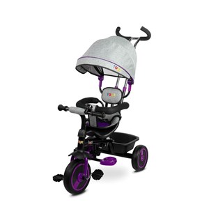 Tricycle poussette trois roues buzz violet avec pare soleil et grand panier