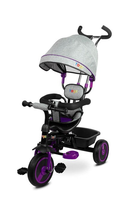 Tricycle poussette trois roues buzz violet avec pare soleil et grand panier