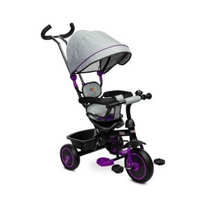 Tricycle poussette trois roues buzz violet avec pare soleil et grand panier