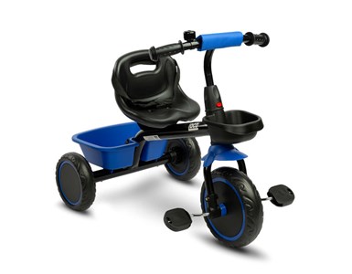 Tricycle à trois roues loco bleu pour enfants avec cadre métal et roues eva