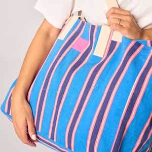 Sac cabas en coton biologique rayé bleu Bleu