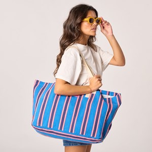 Sac cabas en coton biologique rayé bleu Bleu