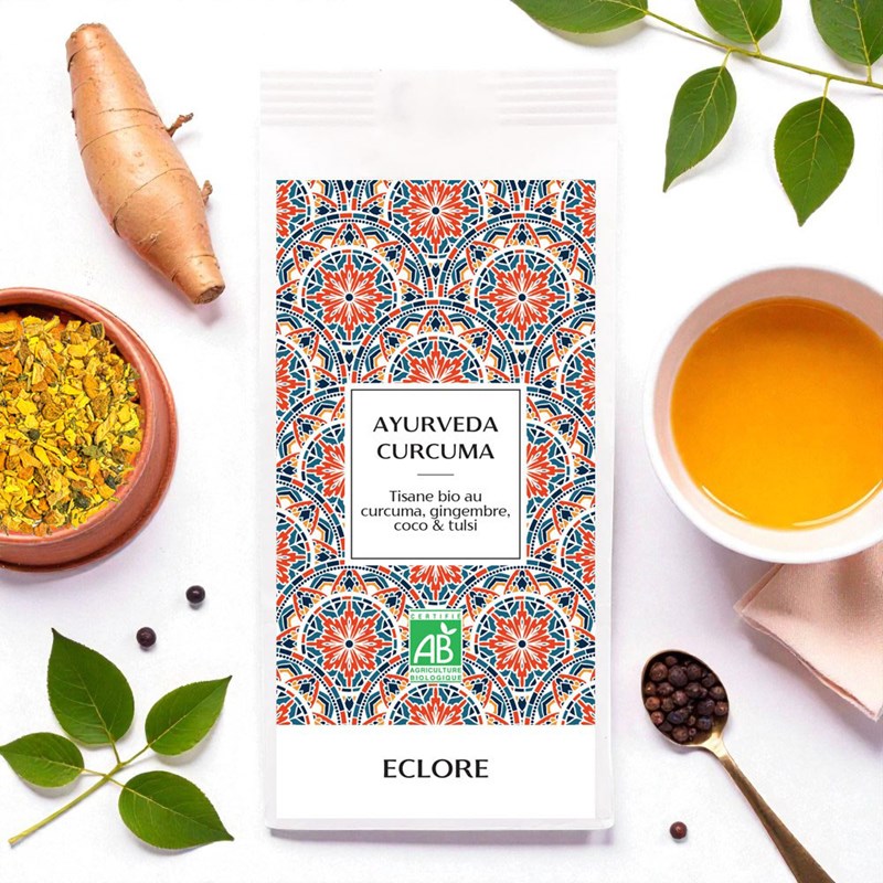 Tisane bio au curcuma, gingembre, poivre noir & noix de coco - vrac 125 g