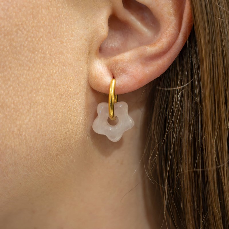 Boucles d'oreilles fleur en pierres quartz rose