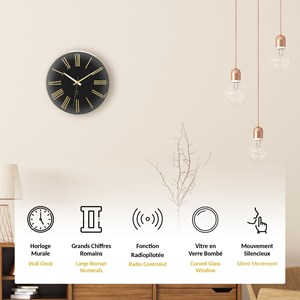 Horloge murale chiffres romains silencieuse