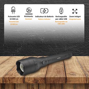 Torche ultra power 10000 lumens led cob zoom rechargeable