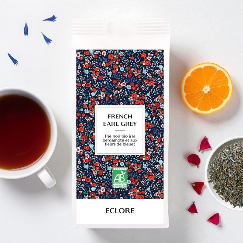 Thé noir bio earl grey à la bergamote et aux fleurs de bleuet - vrac 85 g