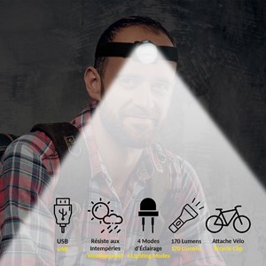 Lampe frontale magnétique 2 en 1 led 170 lm torche détachable