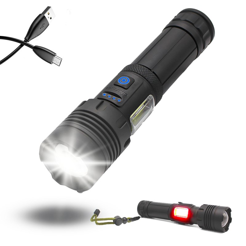 Torche 2000 lumens led portée 1500 m zoom télescopique rechargeable