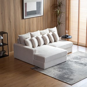 Cardiff canapé d'angle 2-3 places assise profonde en velours côtelé beige