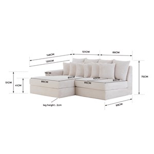 Cardiff canapé d'angle 2-3 places assise profonde en velours côtelé beige