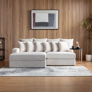 Cardiff canapé d'angle 2-3 places assise profonde en velours côtelé beige