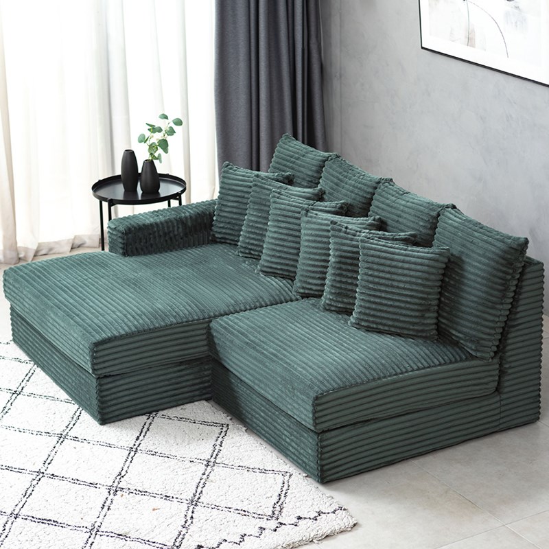 Cardiff canapé d'angle 2-3 places assise profonde en velours côtelé vert