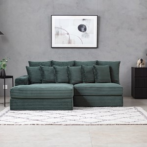 Cardiff canapé d'angle 2-3 places assise profonde en velours côtelé vert