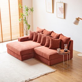 Cardiff canapé d'angle 2-3 places assise profonde en velours côtelé terracotta